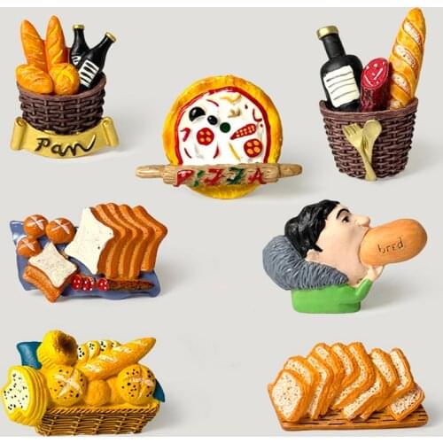 Food bread red wine resin refrigerator stickers magnetic stickers home decorative stickers Pizza fridge magnets message stickers