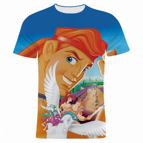 T Shirt For Men Summer Cartoon Anime Disney Hercules 3D Print Women Clothes Short Sleeve Casual Children Tee Shirts Tops
