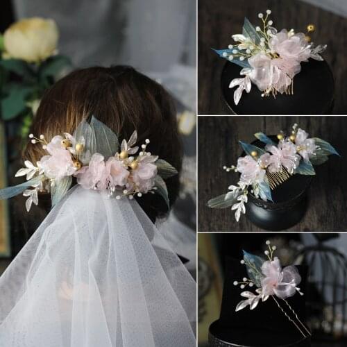 Elegant Sweetheart Metal Colourful Gauze Flower Pearl Bridal Headdress for Wedding Perform Studio Travel Prop Daily Life HP044