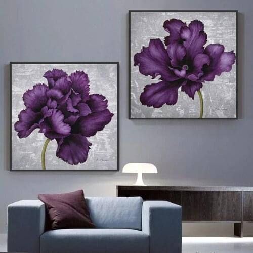 Modern Wall Art Cuadro Decor Abstract Big Purple Flower Canvas Painting for Living Room Bedroom Decorative Elegant Print Posters