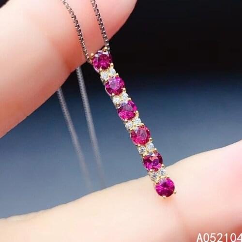 KJJEAXCMY fine jewelry 925 Sterling Silver inlaid natural pyrope garnet Womens elegant fresh round Gem Pendant Necklace support