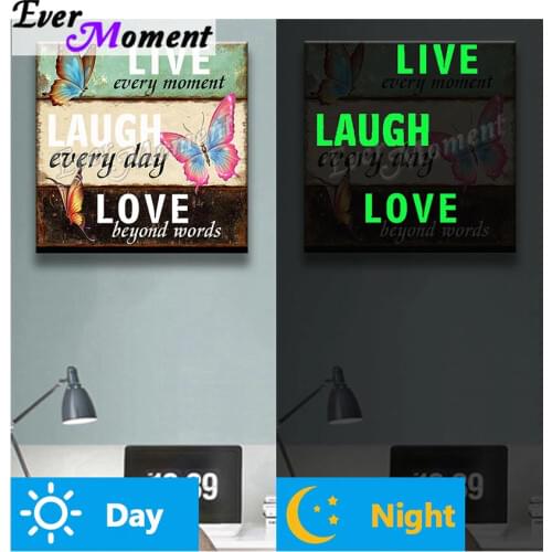 Ever Moment Diamond Painting Glowing Live Laugh Love Wall Decoration Embroidery 5D Diamond Display Resin Drills Gift Kit N010