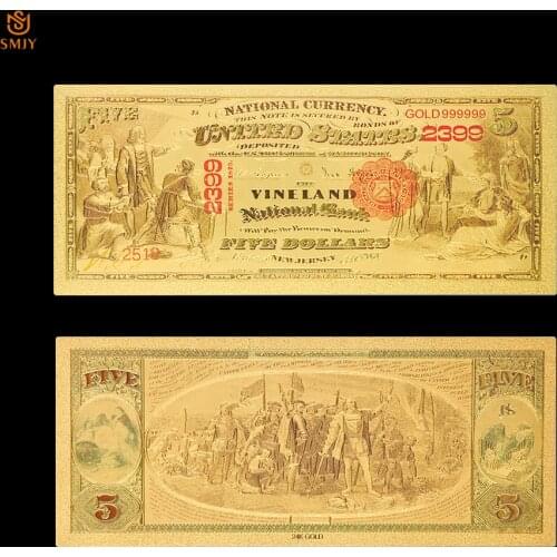 Nice American Color Gold Banknote 1875 2 Dollar Banknote In 24k Gold Plated Fake Paper Banknote For Collection