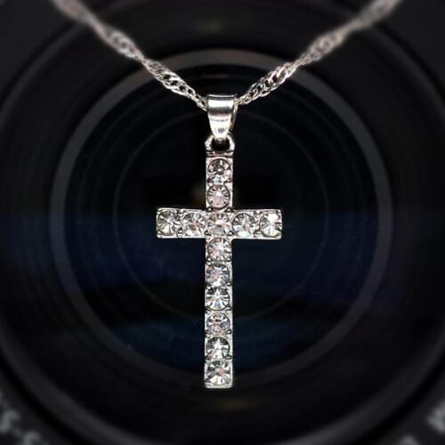 Cross Pendant For Men Women Silver Color Shiny Rhinestone Decorated Elegant Statement Neck Jewelry Wholesale Dropshipping