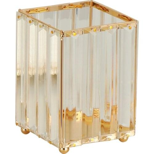 European Style Metal Crystal Makeup Brush Organizer Pearl Jewelry Storage Box Paper Towel Holder Dressing Table Tray
