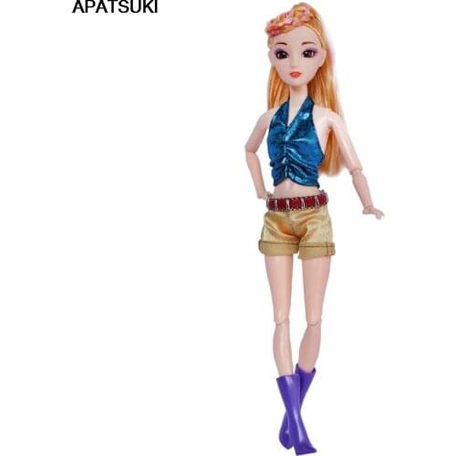 Fashion Blue V Neck Top + Short Pants Clothes For Barbie Dolls Clothes for 1/6 BJD Doll Outfit for Barbie Doll Accessories Toys