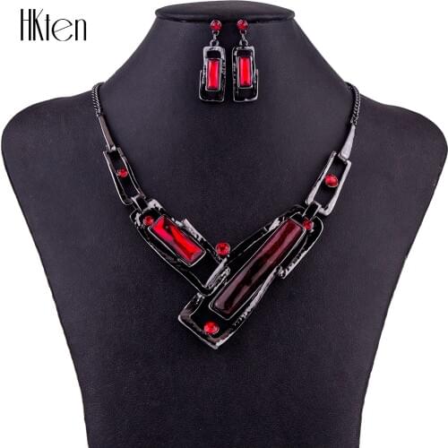 MS1504743 Fashion Jewelry Sets High Quality Necklace Sets Red Womans Jewelry Gunmetal Plated Friendly Alloy Lead&Nickle Free