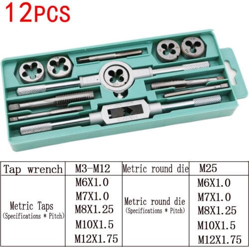 12pcs Tap Dies Set NC Screw Thread Plugs Taps Carbon Steel Hand Screw Taps Hand Tools