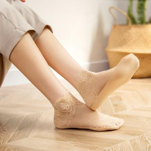 New Transparent Short Lace Socks Women Summer Hollow Out Boat Socks Cotton Bottom Slippers Female Soft Low Invisible Socks