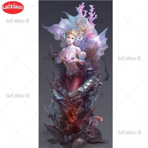 Full square diamond painting Abstract art, the mermaid in the conch pictures for embroidery round diamond mosaic paintings