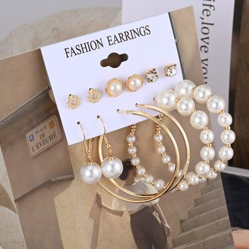 POXAM Geometric Pearl Gold Big Hoop Drop Earrings for Women Fashion Metal Circle Earrings 2021 Trend Brincos Jewelry Sets Gifts