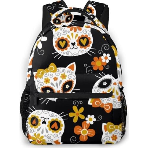 OLN Women Backpack with Multiple Using Women Backpacks Cute Cat Sugar Skulls And Flowers Female School Bag Girls Travel Bag
