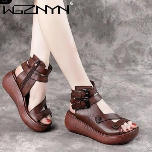 New Women Sandals 2021 High Heels Platform Women Shoes Summer Casual Female Sneakers Zipper Slip on Peep Toe Women Sandals