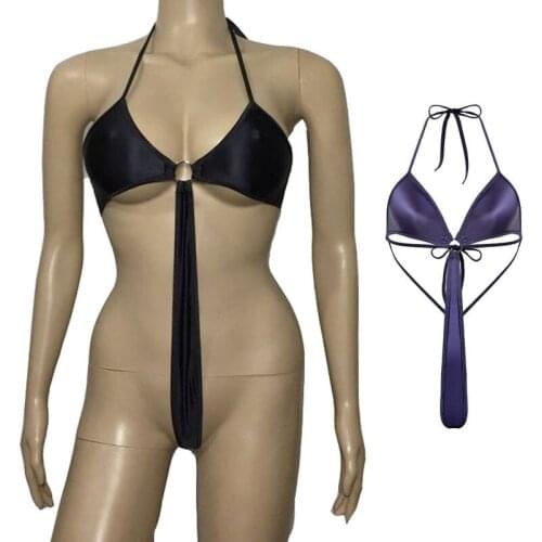 Sexy Lingerie Women Shiny Swimwear Hollow Out G-String Back Teddy Bodysuit Woman Glossy Candy Color Thong Leotard Teddies Tights