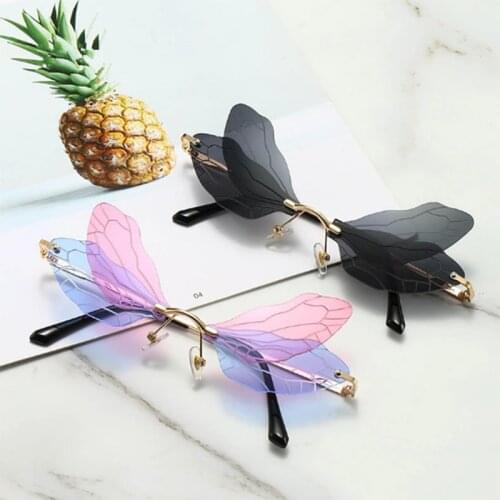 Vintage Dragonfly Steampunk Sunglasses for Women Men Fashion Rimless Sunglasses Frameless Gradient Clear Lens Glasses Outdoor
