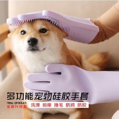 Grooming magic pet brush glove Dog Cat Bathing Shampoo Brush, Silicone Hair Removal Gloves with Thick High Density Teeth