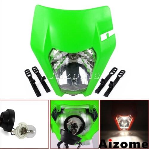 Universal Motocross Green Headlight Mask Off Road Headlamp Dirt Bike Headlight Fairing Luz For Kawasaki KX KLX 140 250 450 650