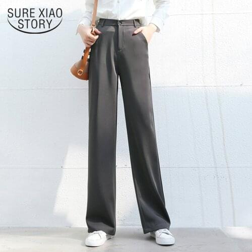 Spring 2021 Fashion High Waist Women Suit Pants Fashion Long Wide Leg Pants Ladies Straight Plus Size OL Style Trousers 8517 50