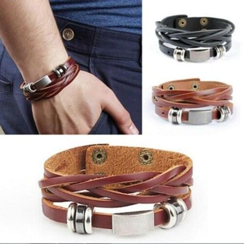 Vintage Men Women Faux Leather Multilayer Bracelet Bangle Wristband Jewelry men bracelet stainless steel jewelry woman fashion