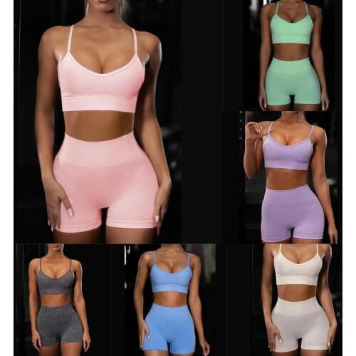 YUEGIRL 2 Pcs Summer Seamless Sport Bra Set Tops Shorts Set Women Fitness Workout Gym Suit Any collocation Bras and Leggings