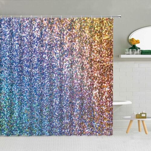 Colored Bright Glitter Gradient Shower Curtain Gold Star Geometric Pattern Bathroom Decor Waterproof Cloth Hooks Curtains Set