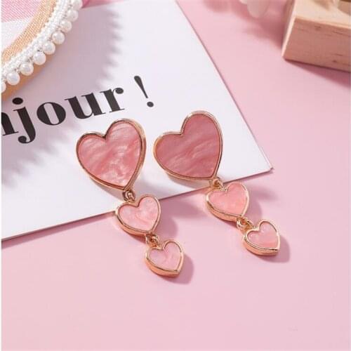 Acrylic Heart Women Dangle Earrings Long Metal Purple Pink And Gray Earrings For Women Party Wedding Jewelry
