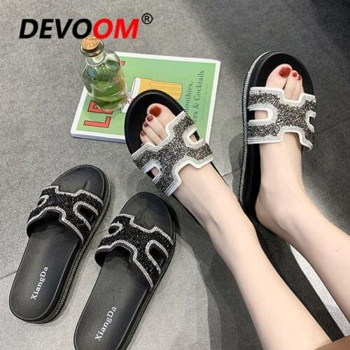 Sandale H Characters Luxury Slippers Women New Fashion Crystal Summer Ladies Flip Flops Home Slippers 2019 Teenslippers Women