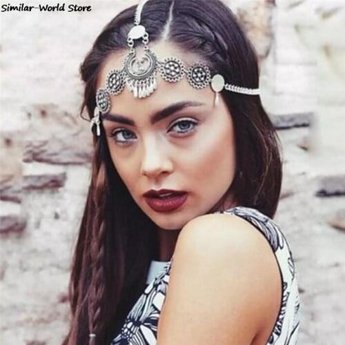 Vintage Style Plated Braided Festival Headband Flower Headwear Ethnic Head Chain Hair Jewelry For Women Girl Boho Style