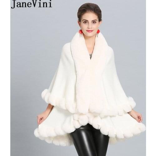 JaneVini Soft Fur Women Coat Winter Faux Fur Cloak Wedding bolero mariee 2 Layers chalas mujer Fur Wrap Manteau Stoles Outerwear