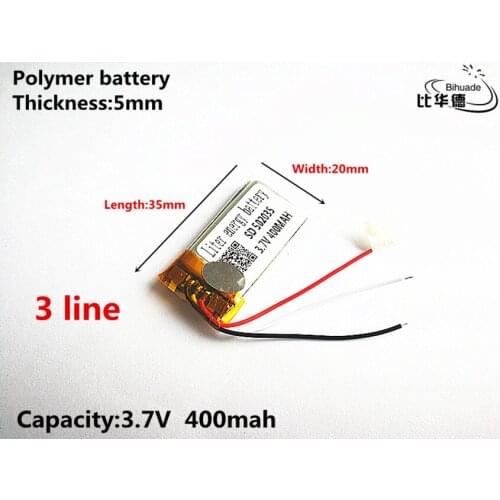 3 line Good Qulity 3.7V,400mAH,502035 Polymer lithium ion / Li-ion battery for TOY,POWER BANK,GPS,mp3,mp4
