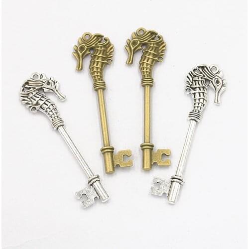 4Pcs 20*72mm 2021 New Two Color Metal Zinc Alloy Long Key Charms Fit Jewelry Medical Faucet Animal Pendant Charms Makings