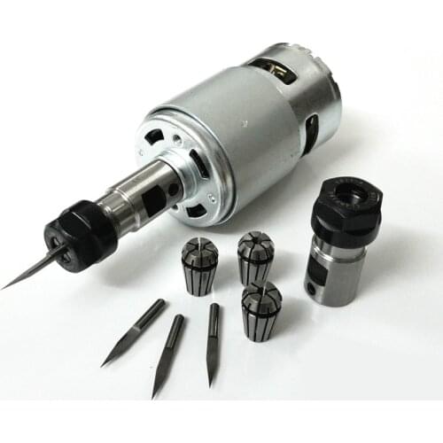 775 DC Motor with ER11 Extension Rod Carving Knife 12-36V 4000-12000 RPM Engraving Machine Ball Bearing Spindle Motor for CNC