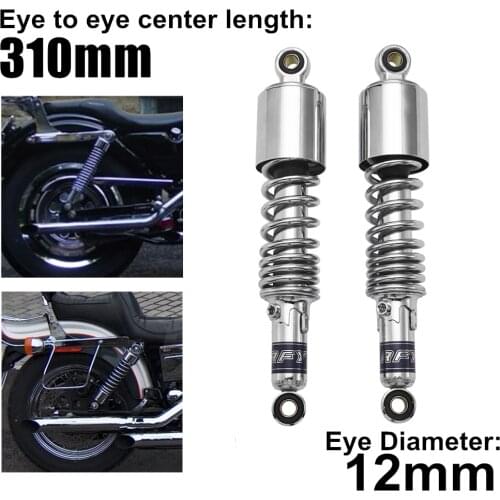 Chrome 1 Pair Left Right Rear 12inch 310mm Motorcycle Motor Bike Suspension Shock Absorber Portector Springs 7MM For Harley
