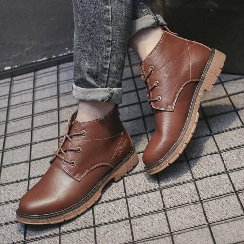 Warm Lightweight Waterproof Snow Boots Genuine Leather Ankle Boots Men Street Shoe Men Lace Up Comfortable Black Brown Boots