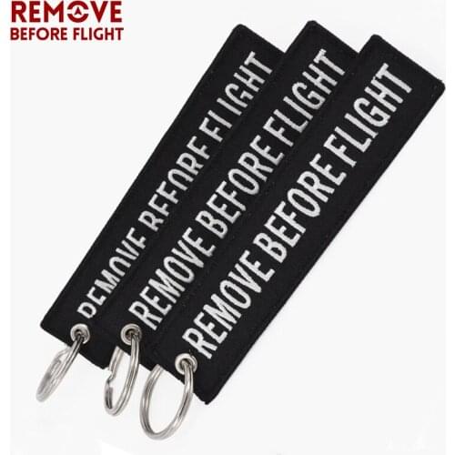 3 PCS/LOT REMOVE BEFORE FLIGHT Key Holder Special Luggage Tag Label Black Embroidery Key Ring Chain OEM Keychain Fob Safety Tag