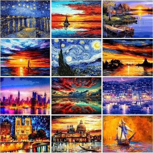 DIY Painting By Numbers Sea Landscape HandPainted Oil Painting Drawing On Canvas Unique Gift Home Decoration