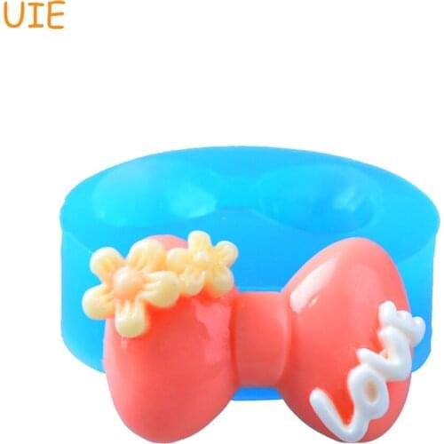 FYL213U 31mm LOVE Bow Silicone Mold with Flowers Craft Fondant Gum Paste Icing Clay Marshmallow Chocolate