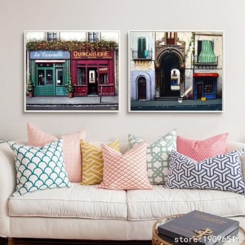 Cotton no frame pastoral street shop landscape canvas printings oil painting printed on cotton wall art decoration picture