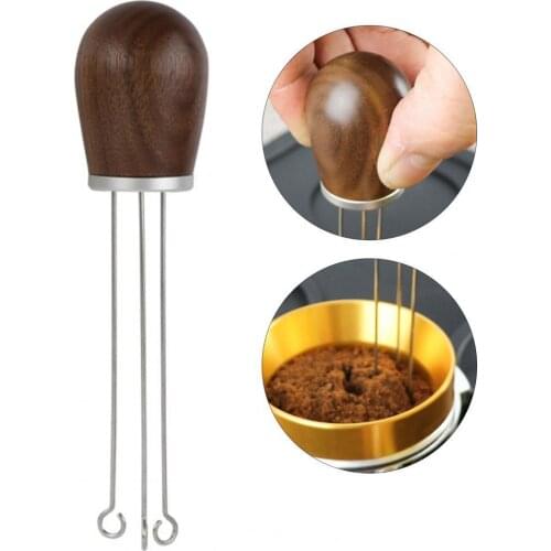 Coffee Distribution Needle Anti-corrosive Wood Handle 304 Stainless Steel Espresso Tea Stirrer Tool Practical Home Powder Tamper