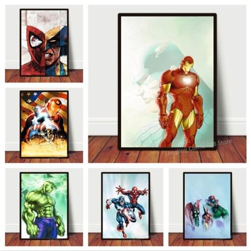 Marvel Avengers Canvas Painting Poster Captain America Hulk Spiderman Thor Poster Wall Art Picture Childrens Room Decoration