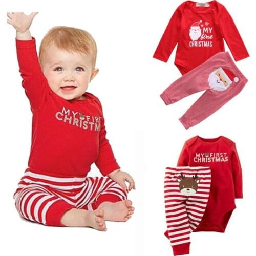 Baby Girl Christmas Clothing Set My 1st Christmas Xmas Clothes Romper + Pants Outfit For Baby Boy Girl Newborn 0-18 Months
