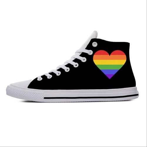 Rainbow Hearts Pattern LGBT Pride Cute Casual Cloth Shoes High Top Lightweight Breathable 3D Printed Female Lady women Sneakers