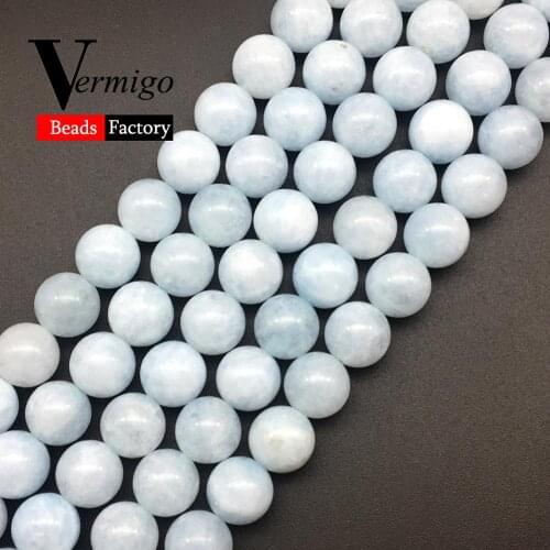 Natural Aquamarines Round Stone Beads For Jewelry Making 6mm-12mm Spacer Loose Beads Diy Bracelet Necklace Accessories 15