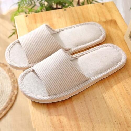 Linen Home Slippers Indoor Home Floor EVA Non-Slip Women Men Striped Slippers Zapatos De Mujer Pantuflas De Mujer