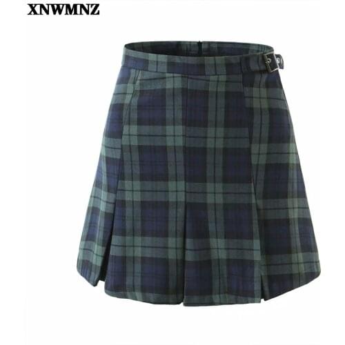 2021 Women Buckle Belt High Waist Plaid Mini Pleated mini Skirt England Vintage Package Hips Zipper bm y2k Student Short Skirts