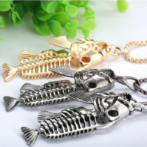 Fashion Devil Fish Bone Pendant Necklace for Men Women Hip Hop Gothic Stainless Steel Bead Party Gift Smooth 2021 Creative DIY
