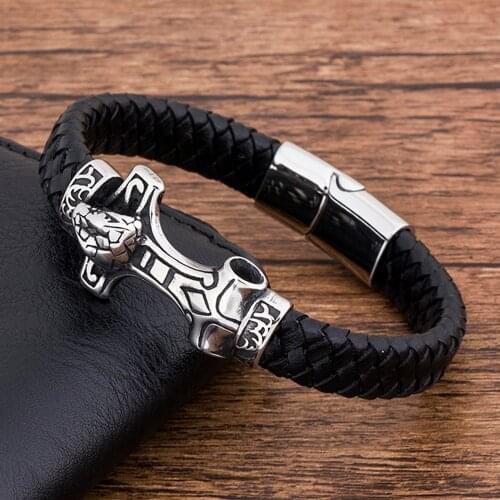 Charm Stainless Steel Black Genuine Leather Men Bracelet Rope Couples Customize Luxury Knitted Hand Jewelry Accessories