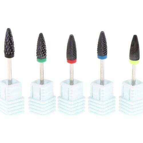 Set of 5Pcs Black Flame Nail File Bit Kit Barrel Head for Beauty Salon & Home Use for Electric Nail Drill Machine
