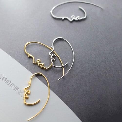 S925 Silver Unusual Earrings Female Japanese Style Simple Hollow Creative Face Fashion Big Earrings
