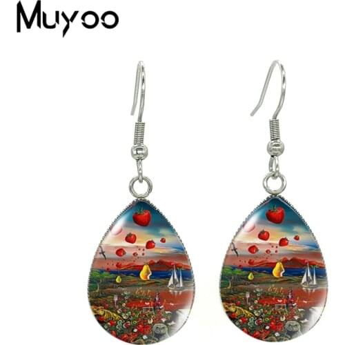 2020 New Strawberry Hook Earring Heart Sweet Tear Drop Earrings Glass Dome Photo Jewelry Handmade